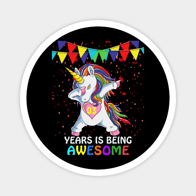 3th Birthday Dabbing Unicorn Party Gift 3 Years Old Girls Magnet by janetradioactive